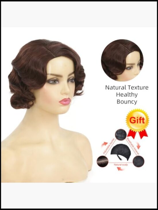 Short Curly Finger Wave Wig Retro 1920s Vintage Style Synthetic Hair Cosplay main image 5